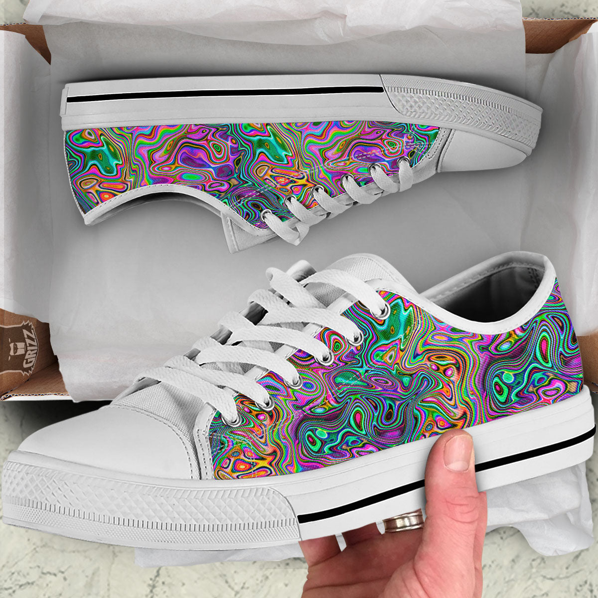 Bubble Psychedelic Print Pattern White Low Top Shoes-grizzshop