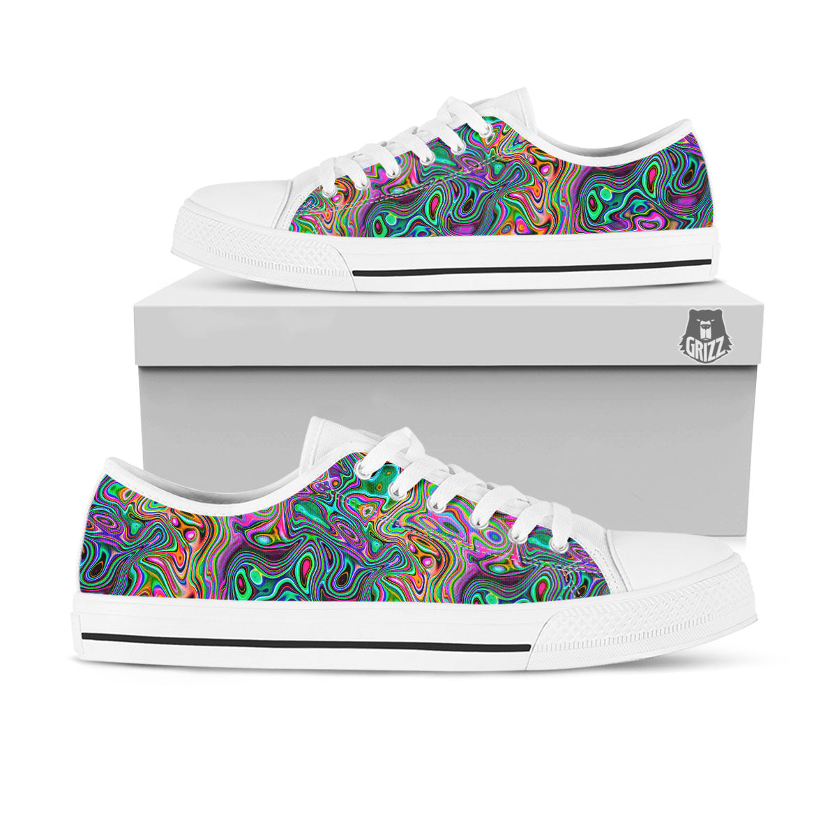 Bubble Psychedelic Print Pattern White Low Top Shoes-grizzshop