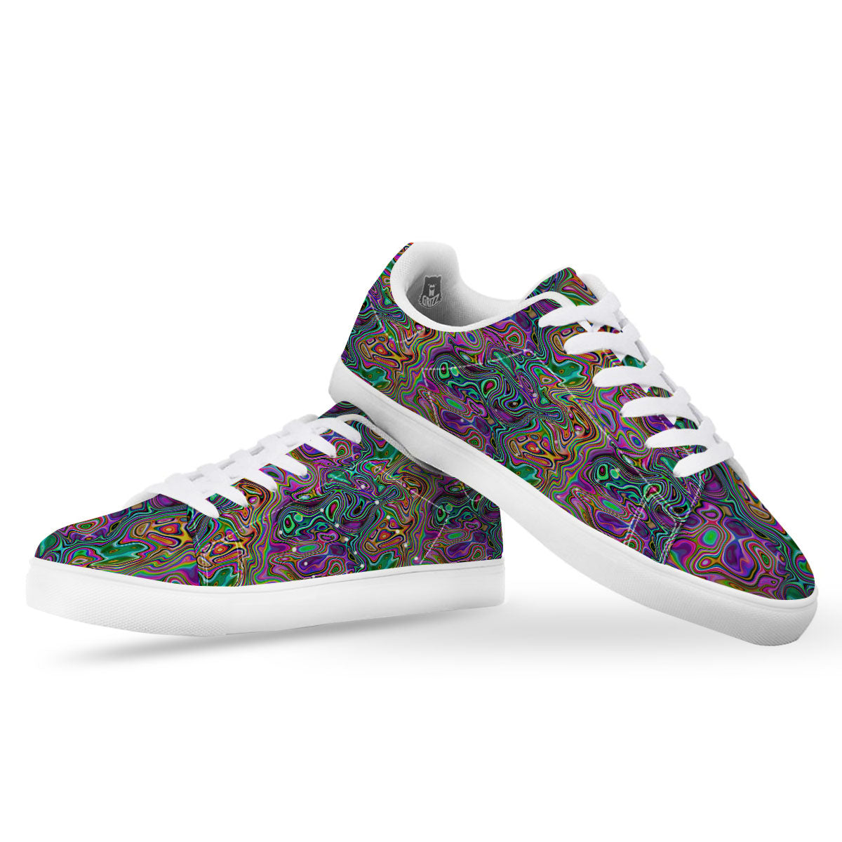 Bubble Psychedelic Print Pattern White Low Top Sneakers-grizzshop