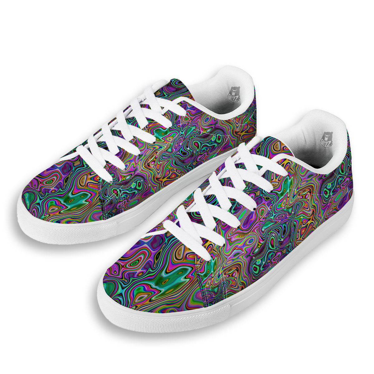 Bubble Psychedelic Print Pattern White Low Top Sneakers-grizzshop