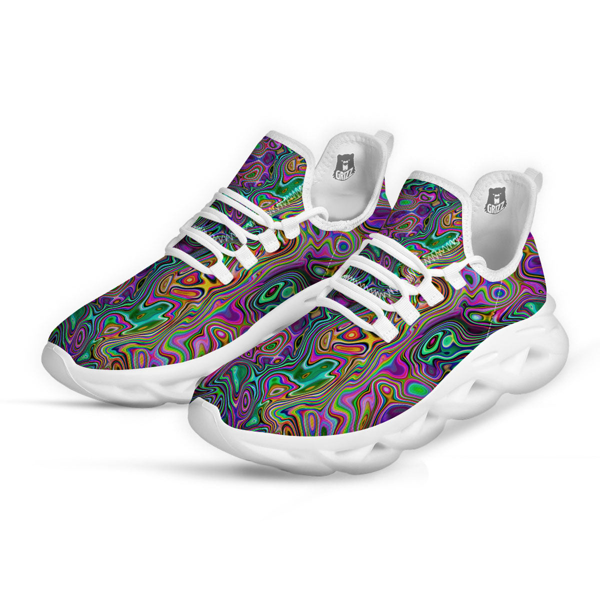 Bubble Psychedelic Print Pattern White Running Shoes-grizzshop