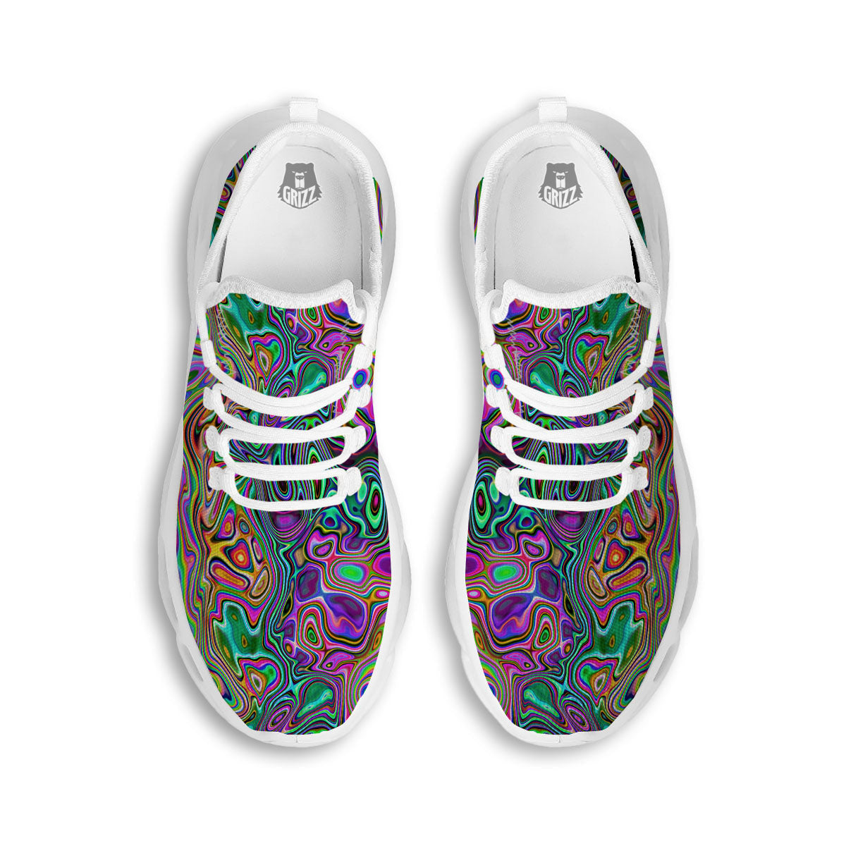 Bubble Psychedelic Print Pattern White Running Shoes-grizzshop