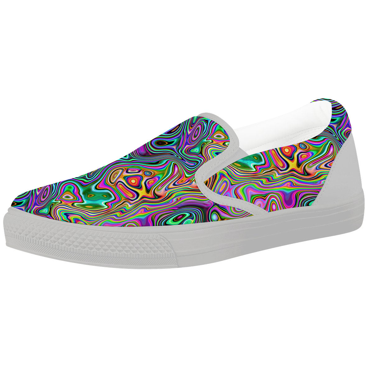 Bubble Psychedelic Print Pattern White Slip On Shoes-grizzshop