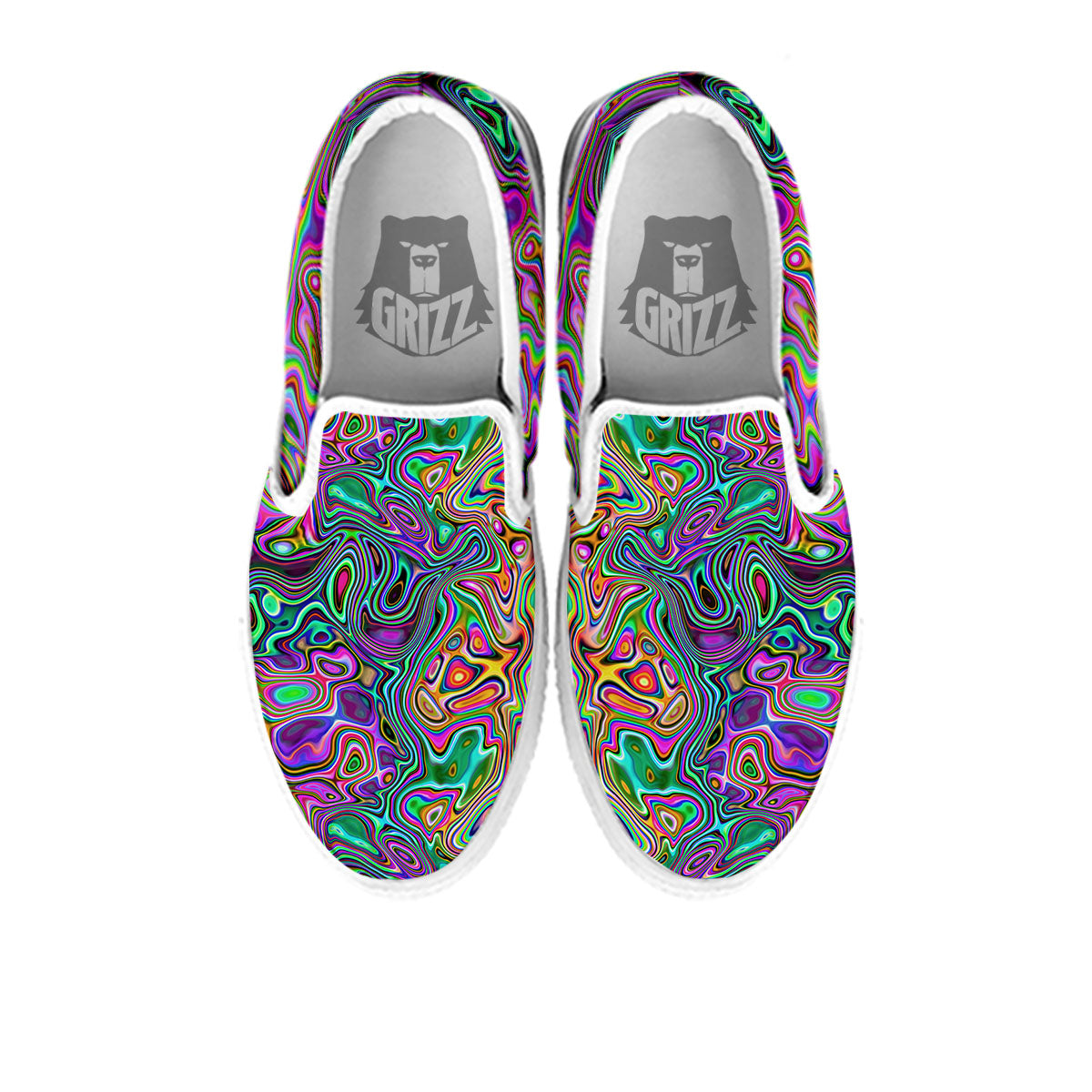 Bubble Psychedelic Print Pattern White Slip On Shoes-grizzshop