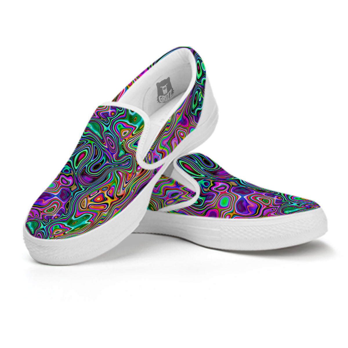 Bubble Psychedelic Print Pattern White Slip On Shoes-grizzshop