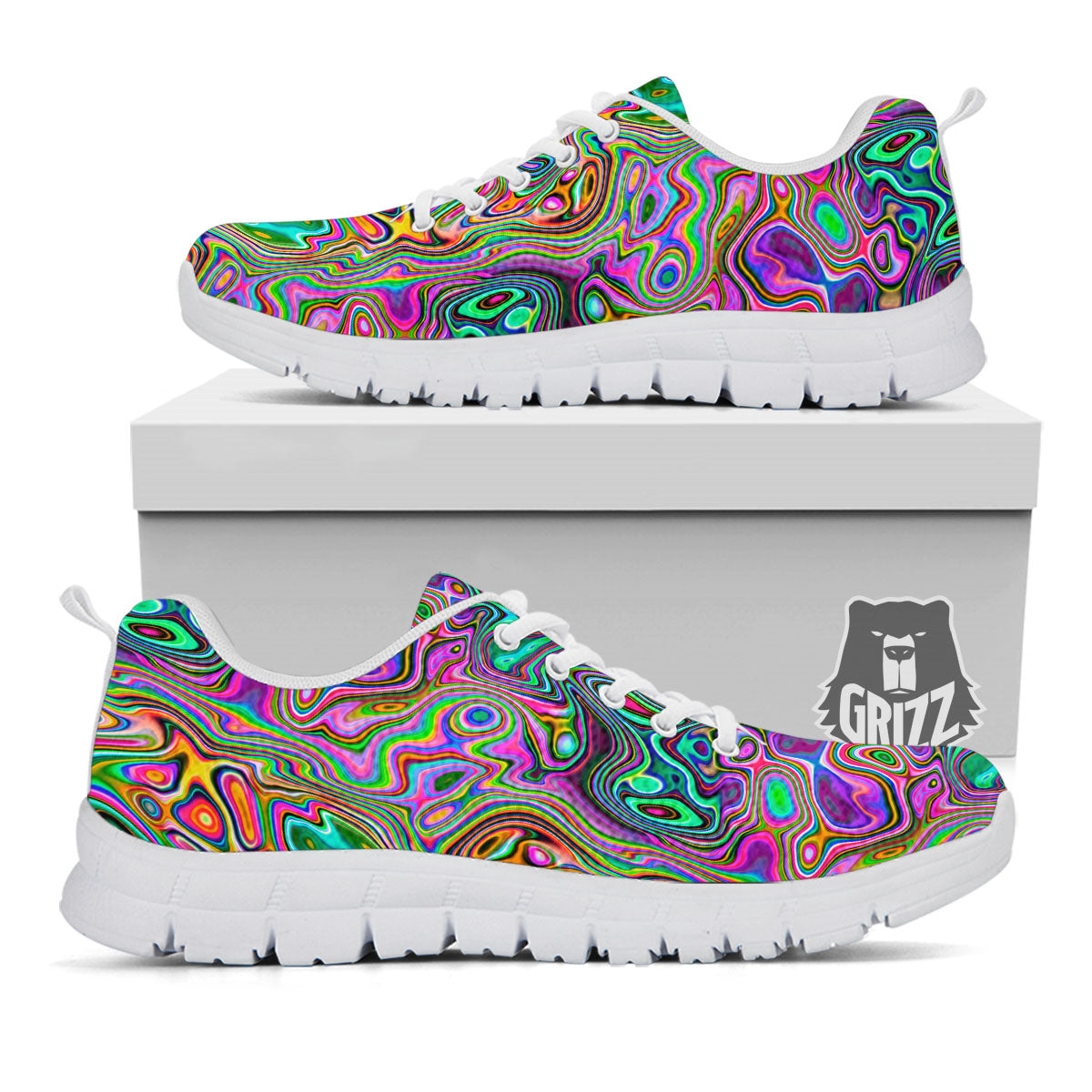 Bubble Psychedelic Print Pattern White Sneaker-grizzshop