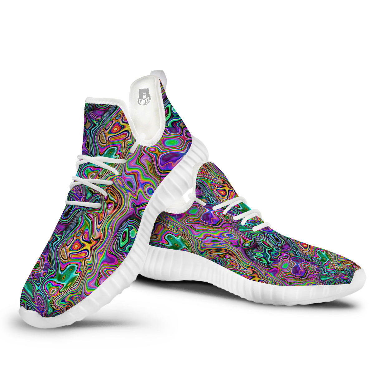 Bubble Psychedelic Print Pattern White Walking Shoes-grizzshop