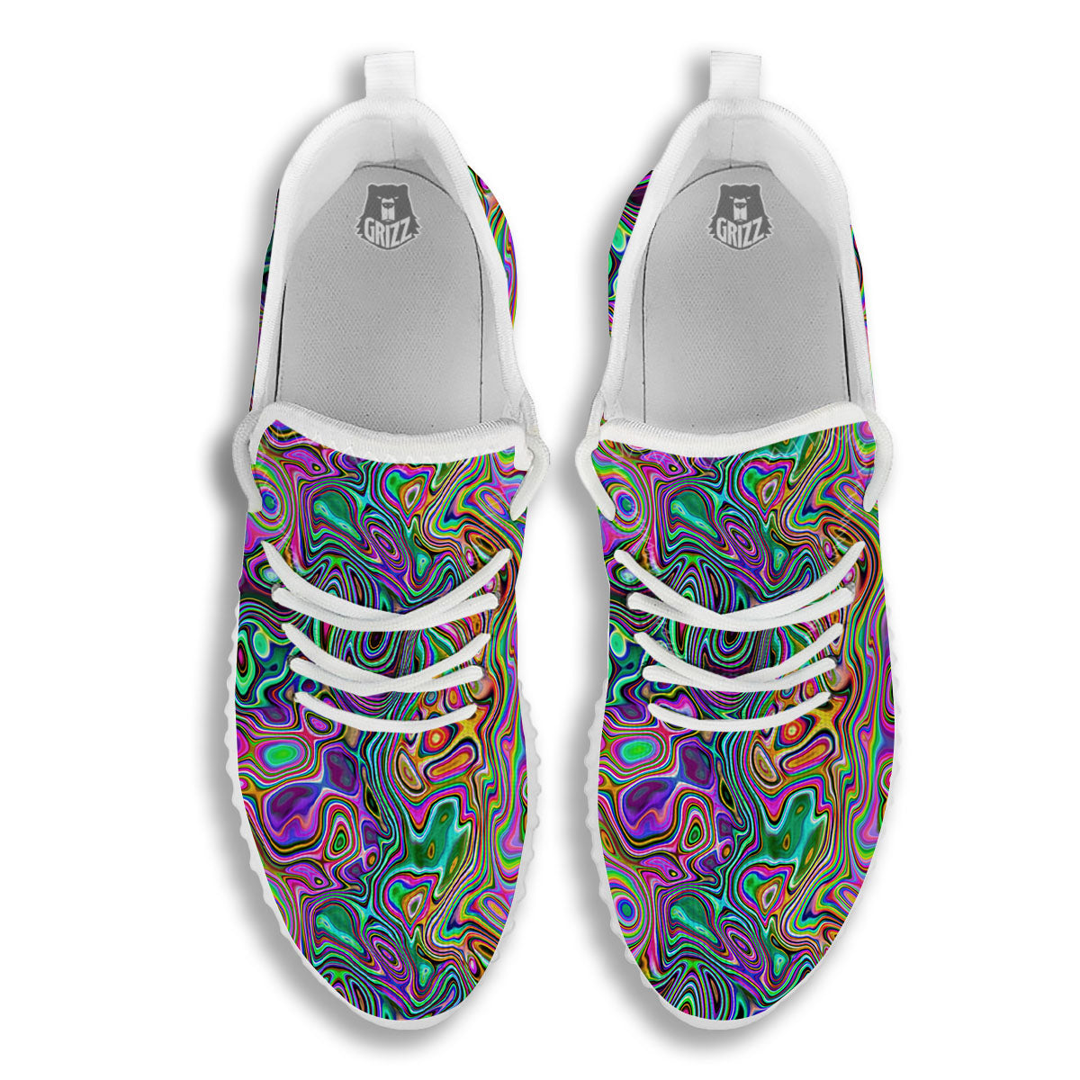 Bubble Psychedelic Print Pattern White Walking Shoes-grizzshop