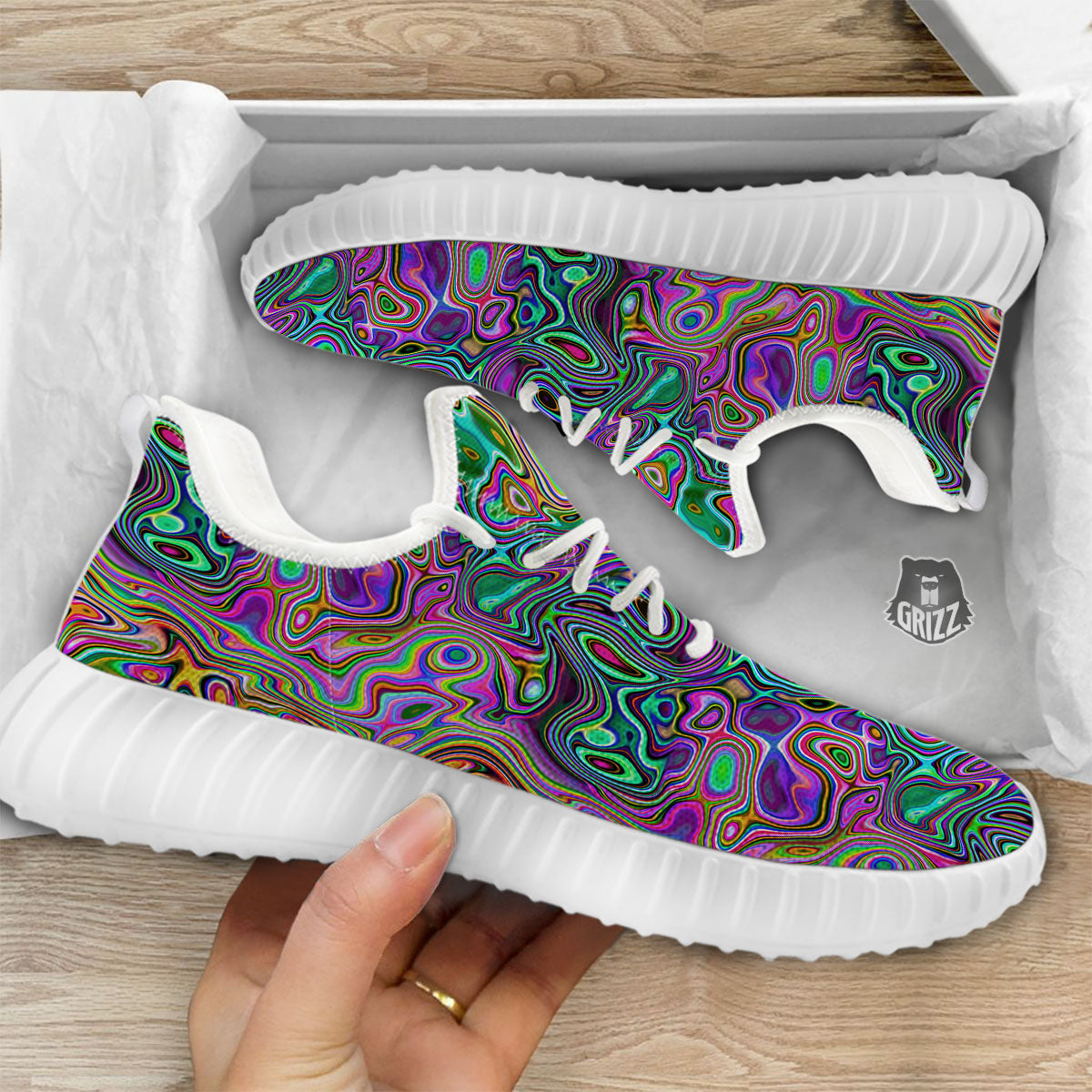 Bubble Psychedelic Print Pattern White Walking Shoes-grizzshop
