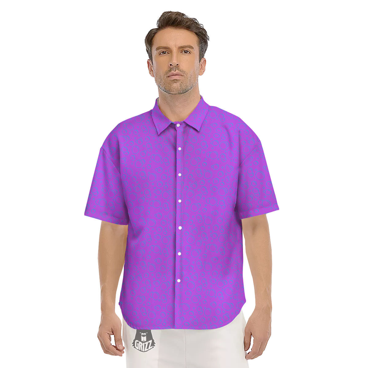 Bubble Purple Print Pattern Men's Short Sleeve Shirts-grizzshop