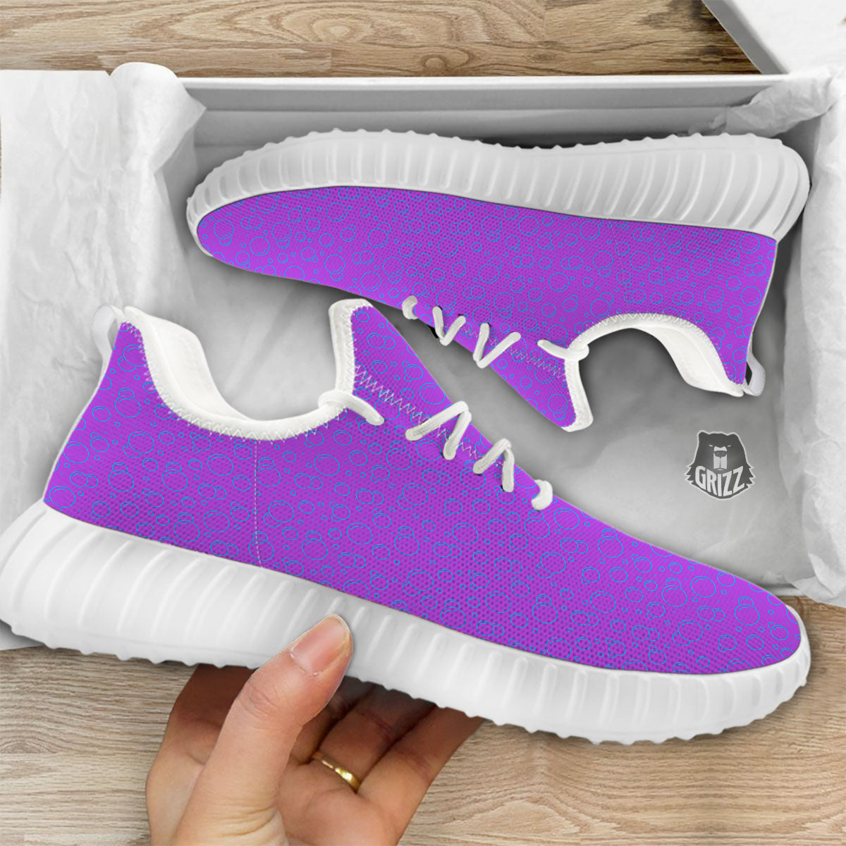 Bubble Purple Print Pattern White Walking Shoes-grizzshop