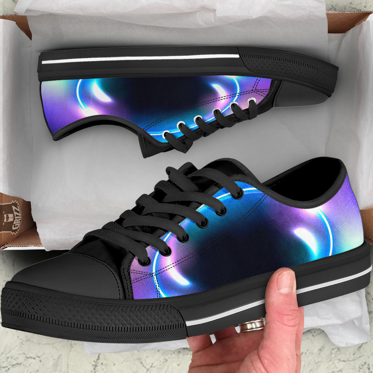 Bubble Rave Print Black Low Top Shoes-grizzshop
