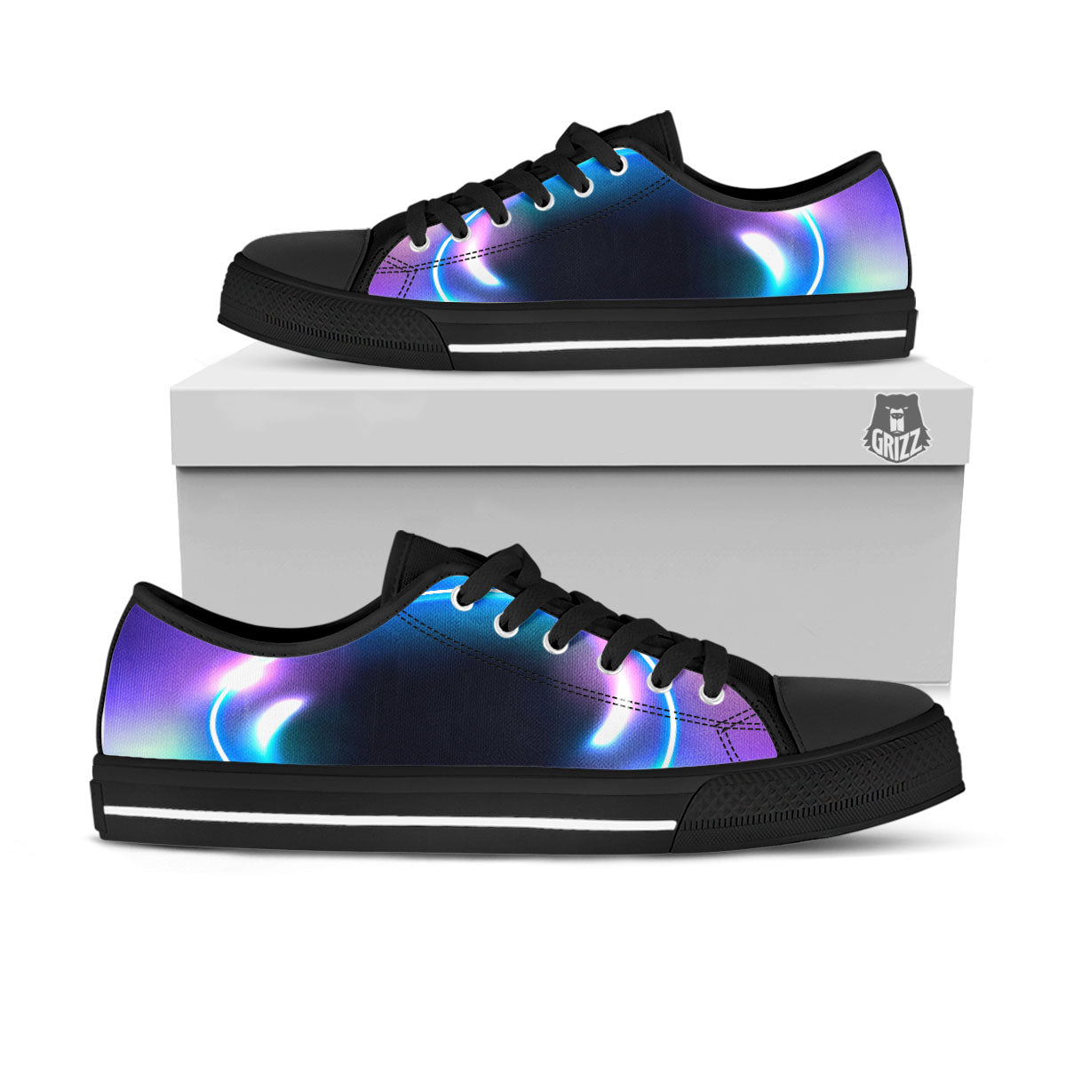 Bubble Rave Print Black Low Top Shoes-grizzshop
