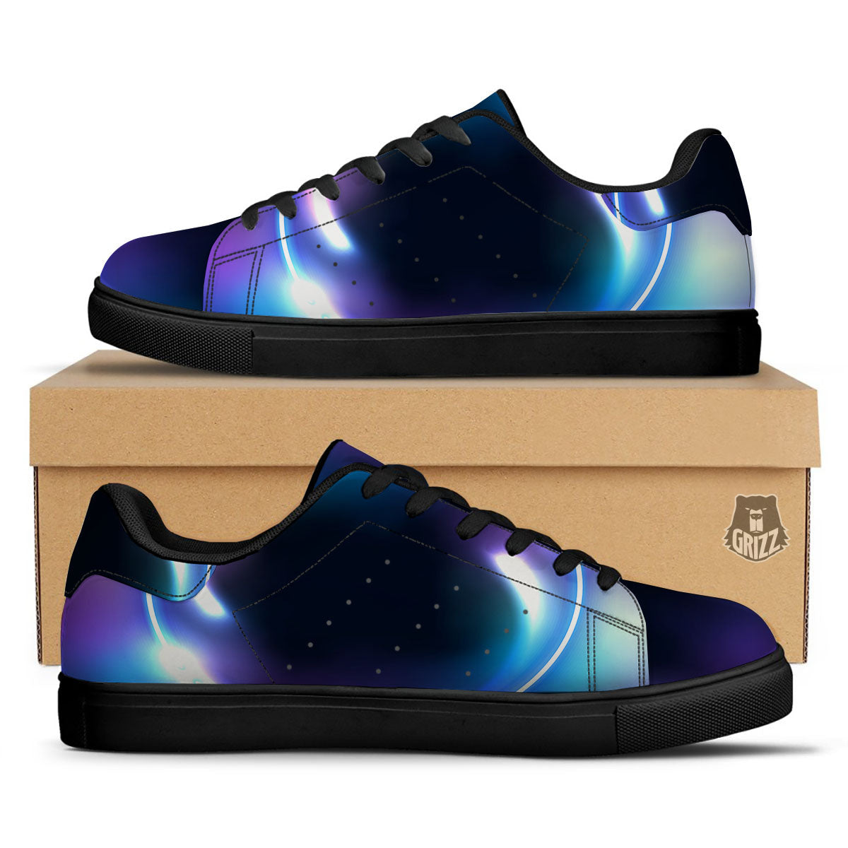 Bubble Rave Print Black Low Top Sneakers-grizzshop