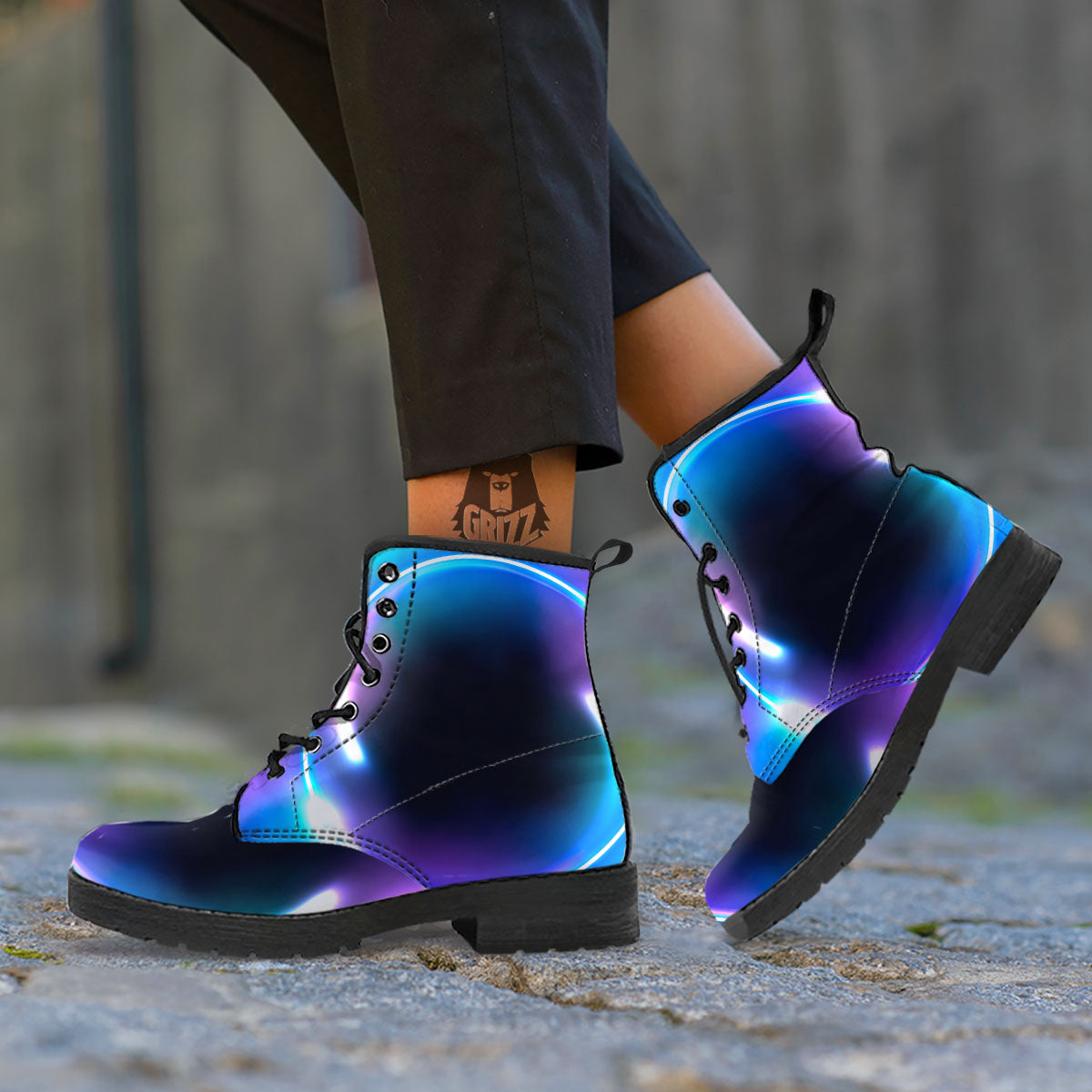 Bubble Rave Print Leather Boots-grizzshop