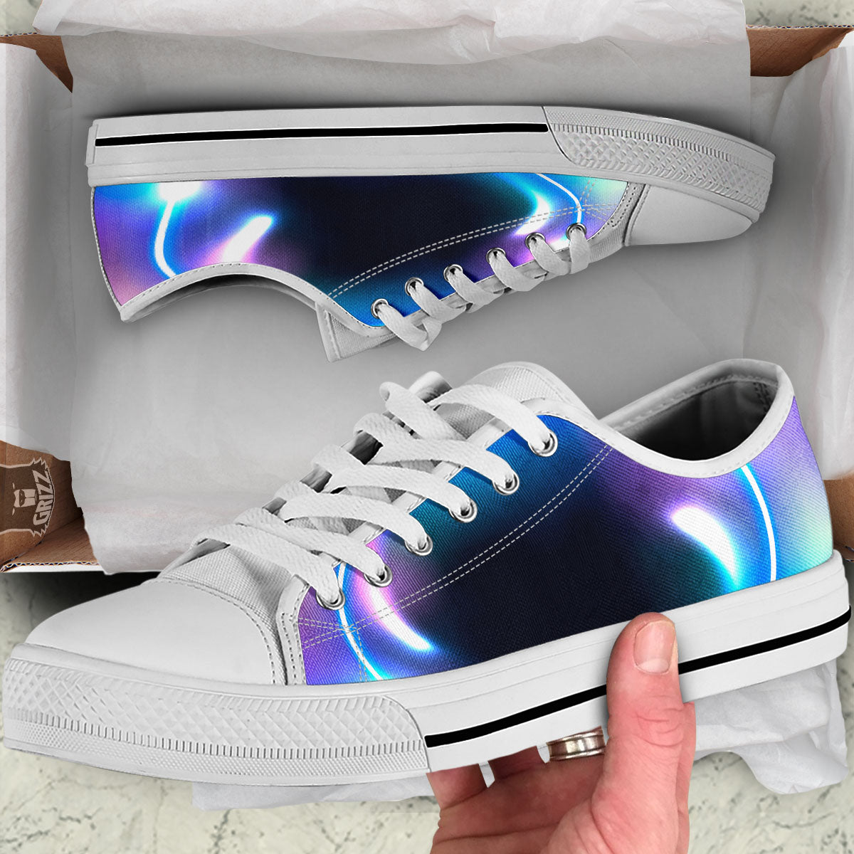 Bubble Rave Print White Low Top Shoes-grizzshop