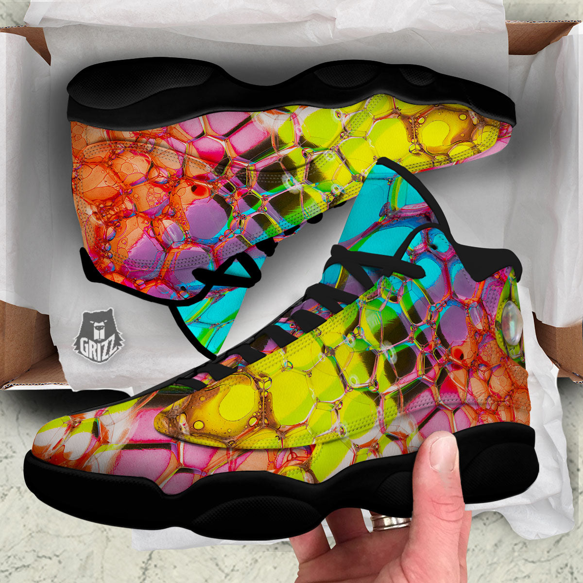 Bubble Soap Psychedelic Print Black Basketball Shoes-grizzshop