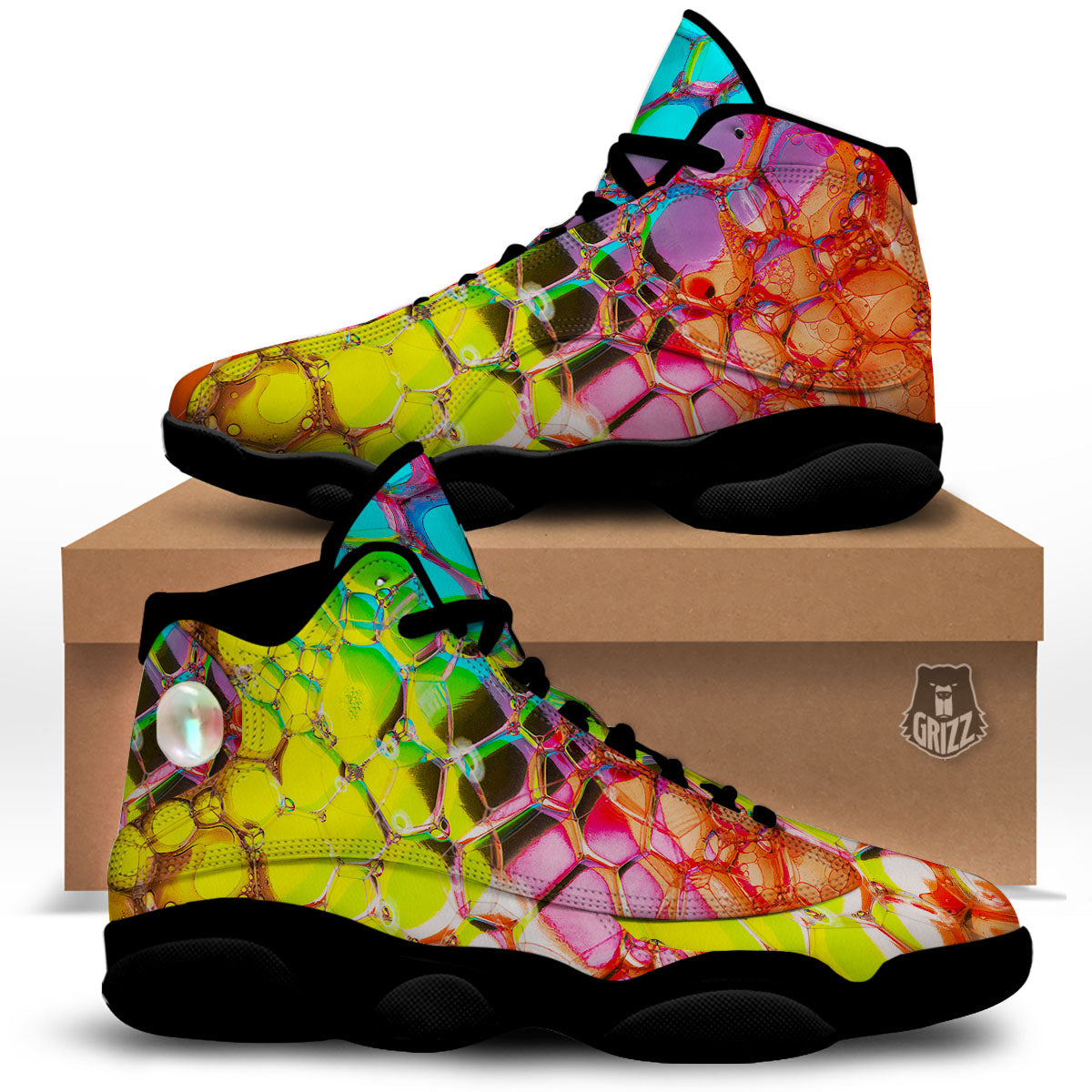 Bubble Soap Psychedelic Print Black Basketball Shoes-grizzshop