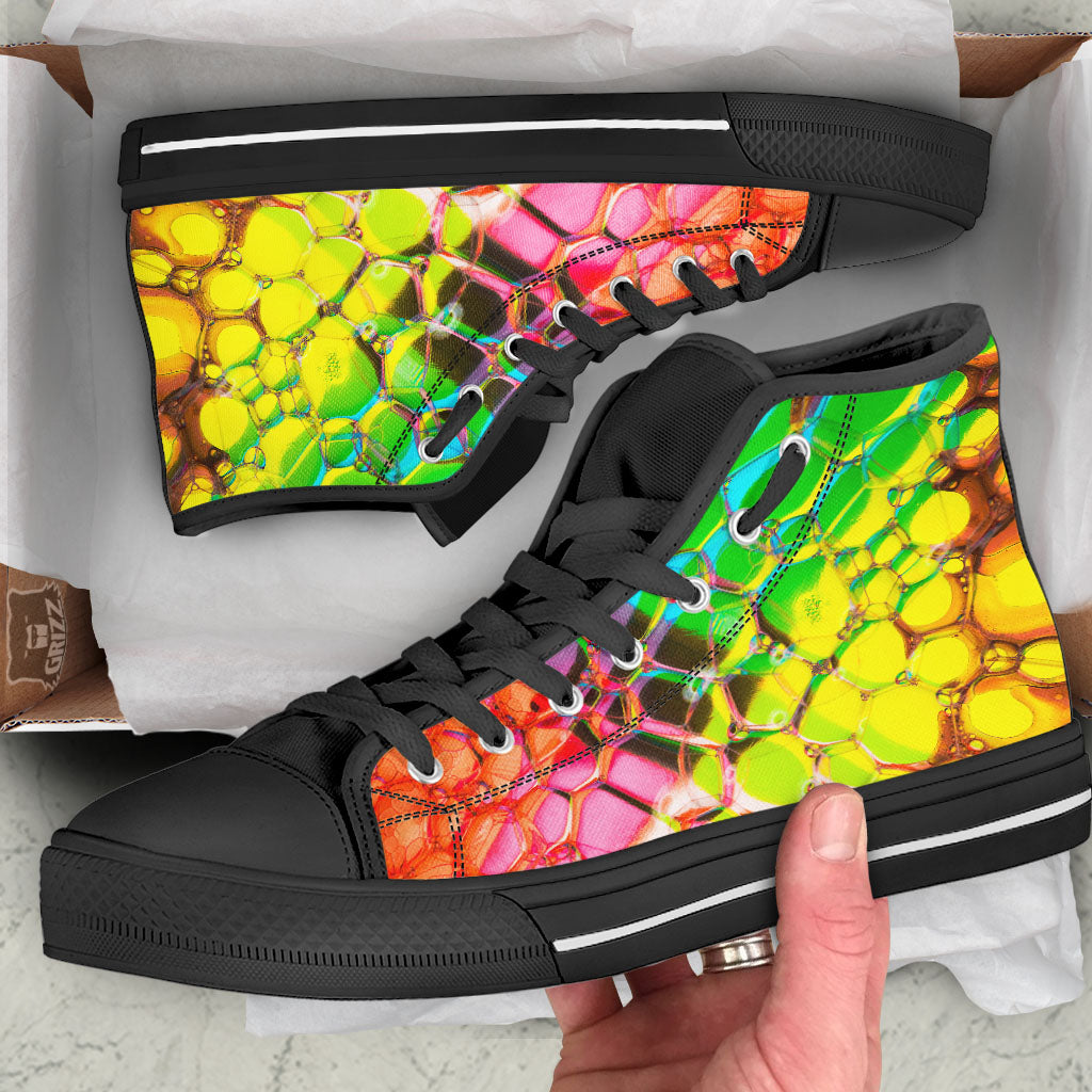 Bubble Soap Psychedelic Print Black High Top Shoes-grizzshop