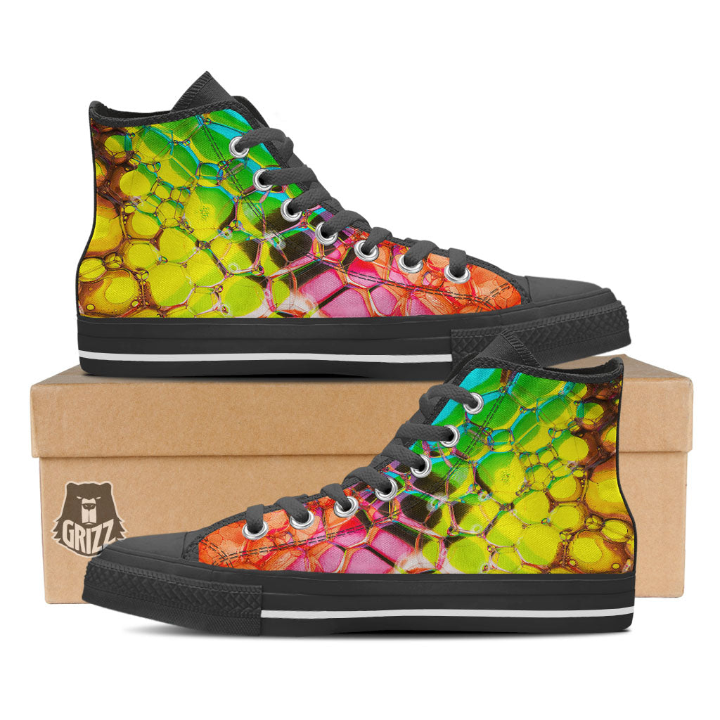 Bubble Soap Psychedelic Print Black High Top Shoes-grizzshop