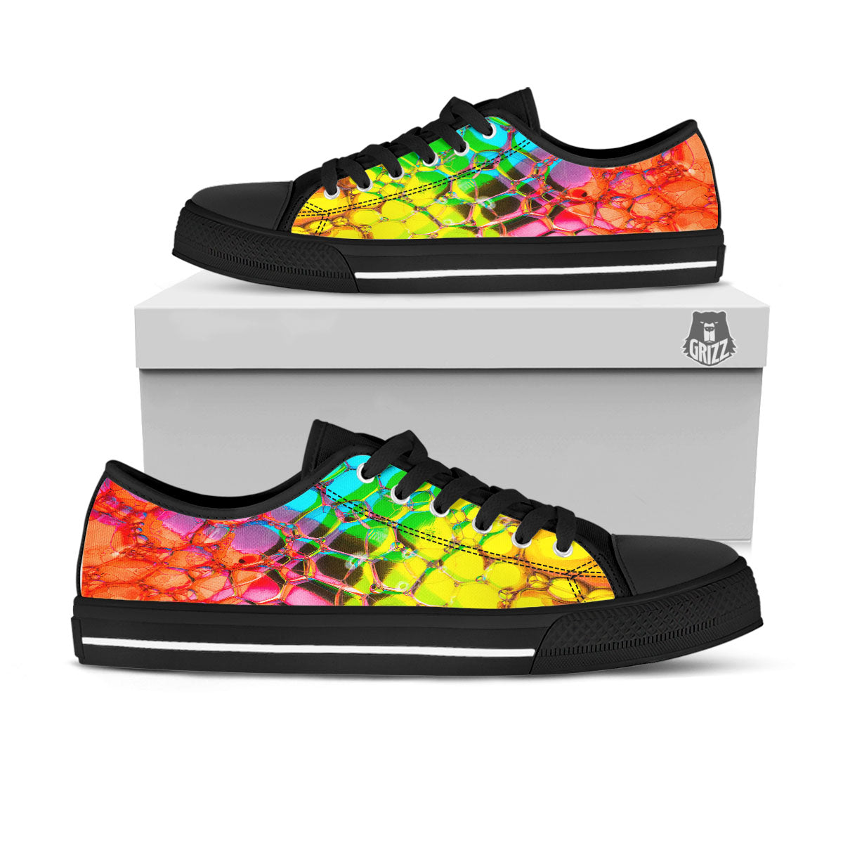 Bubble Soap Psychedelic Print Black Low Top Shoes-grizzshop