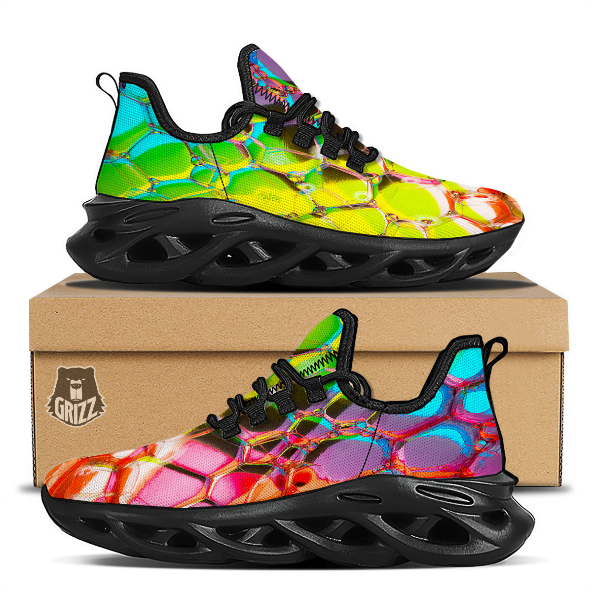 Bubble Soap Psychedelic Print Black Running Shoes-grizzshop