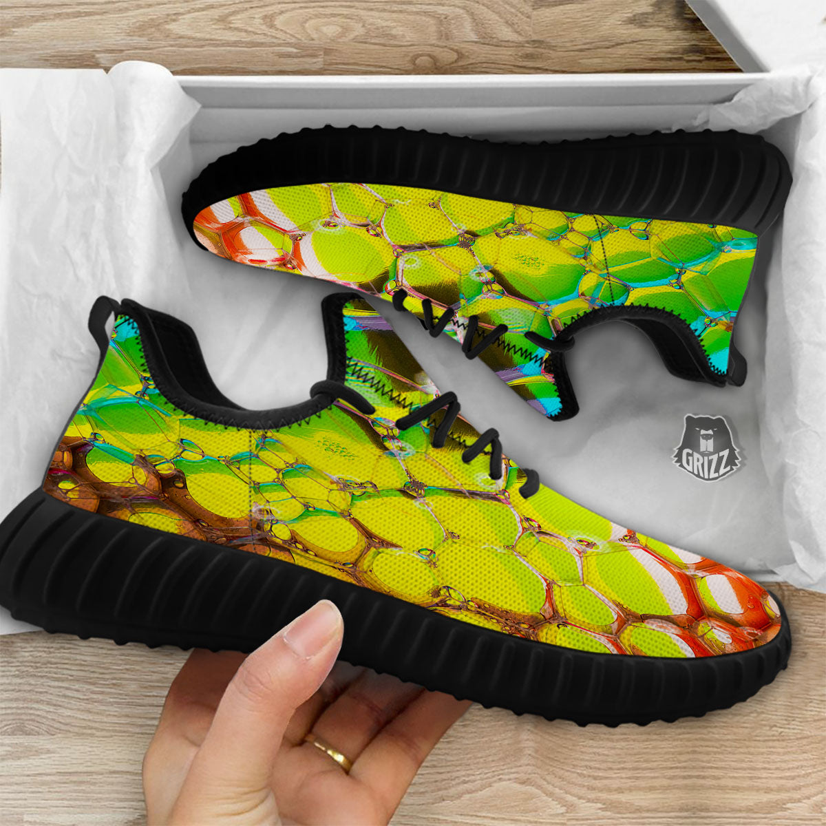 Bubble Soap Psychedelic Print Black Walking Shoes-grizzshop