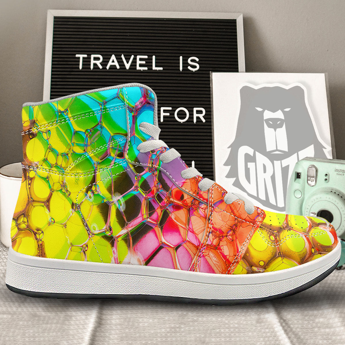Bubble Soap Psychedelic Print High Top Sneakers-grizzshop