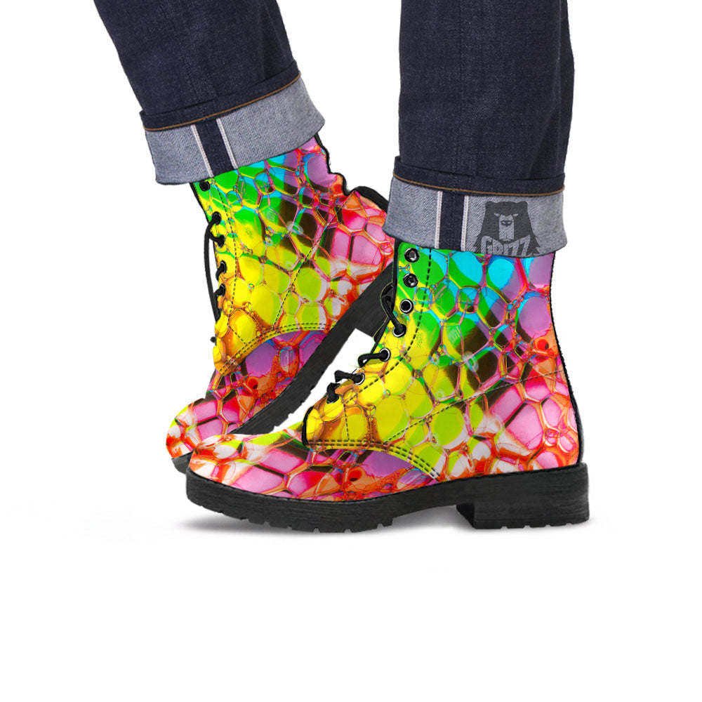 Bubble Soap Psychedelic Print Leather Boots-grizzshop