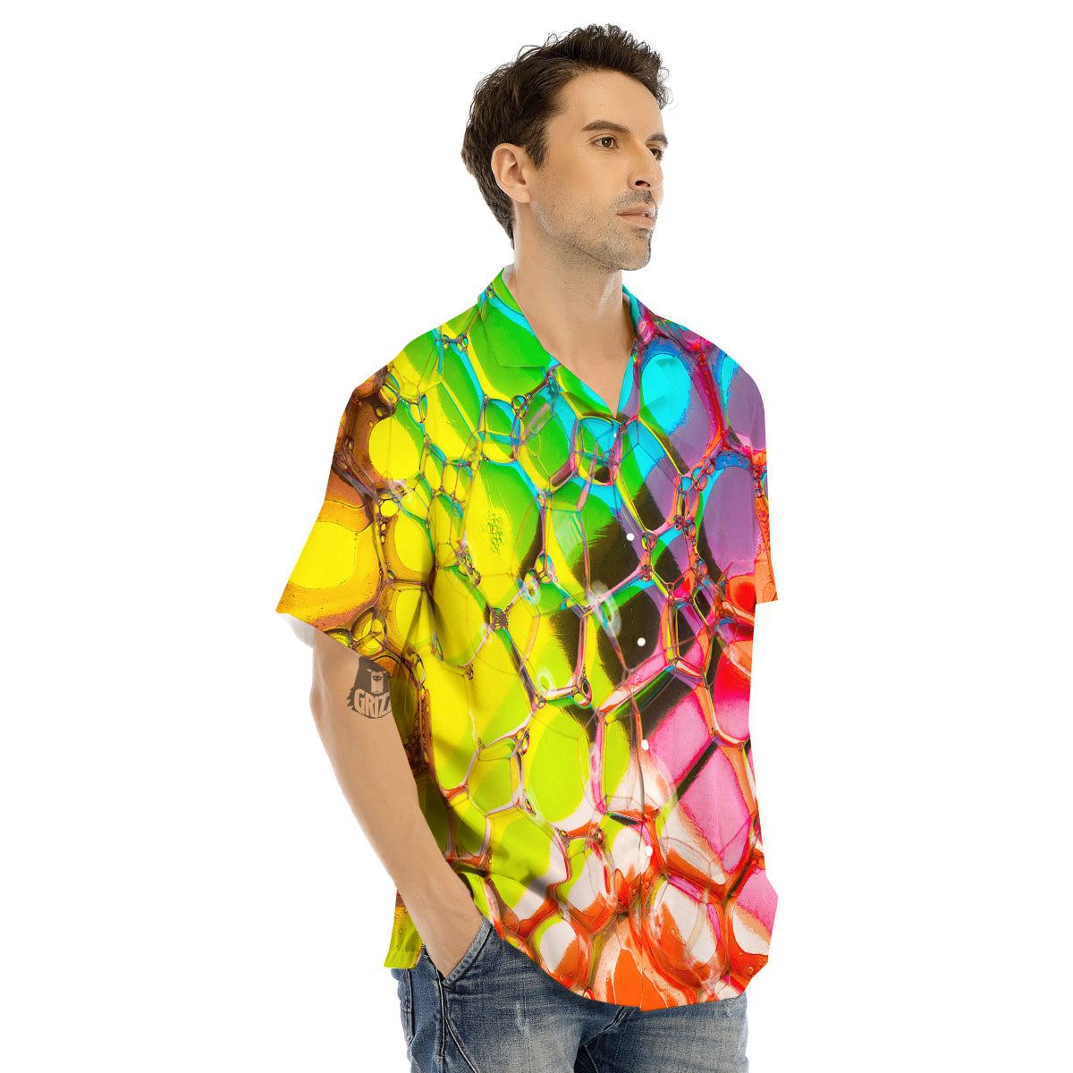 Bubble Soap Psychedelic Print Men's Hawaiian Shirt-grizzshop