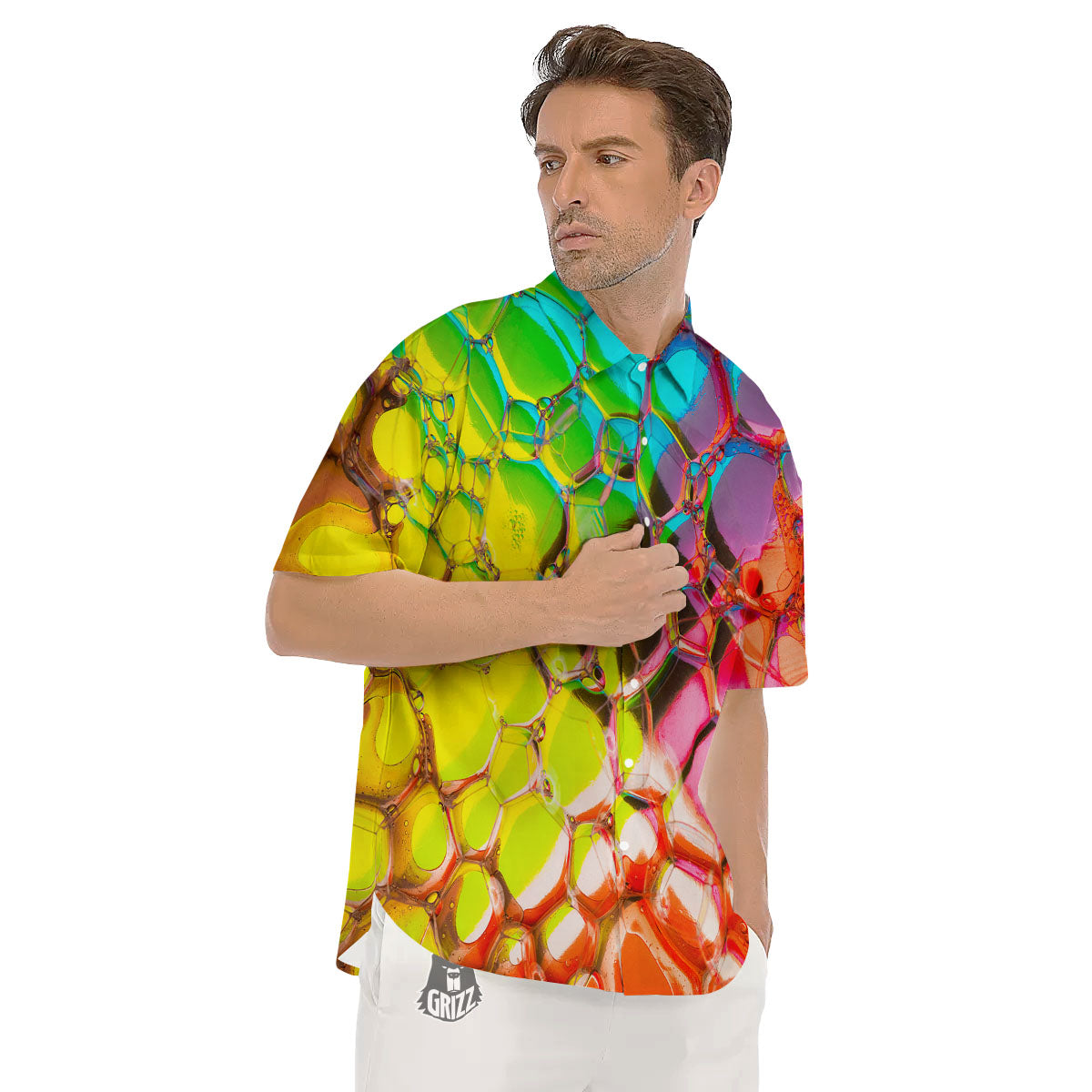 Bubble Soap Psychedelic Print Men's Short Sleeve Shirts-grizzshop