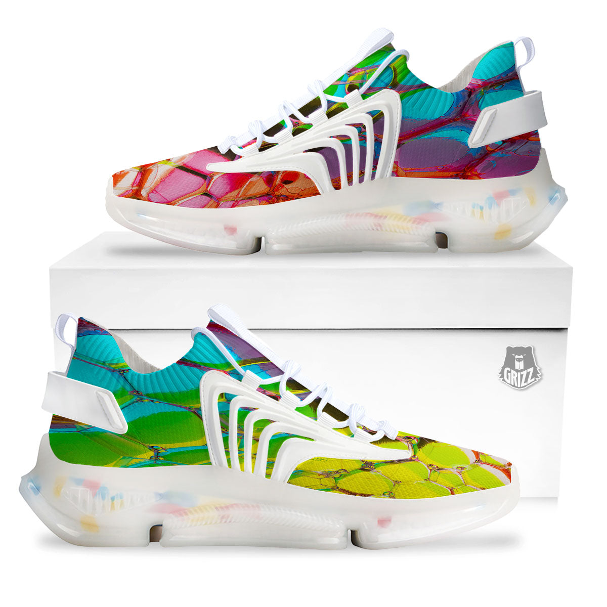 Bubble Soap Psychedelic Print White Gym Shoes-grizzshop