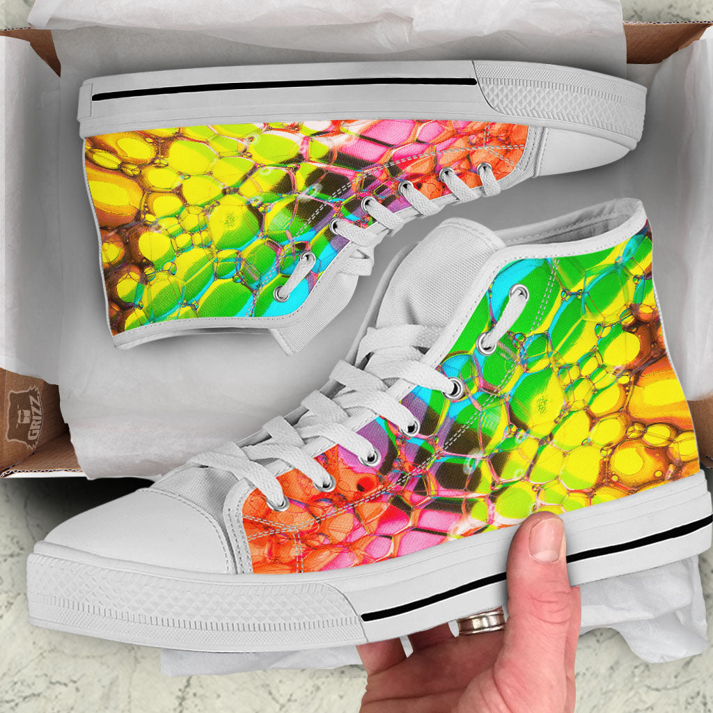 Bubble Soap Psychedelic Print White High Top Shoes-grizzshop