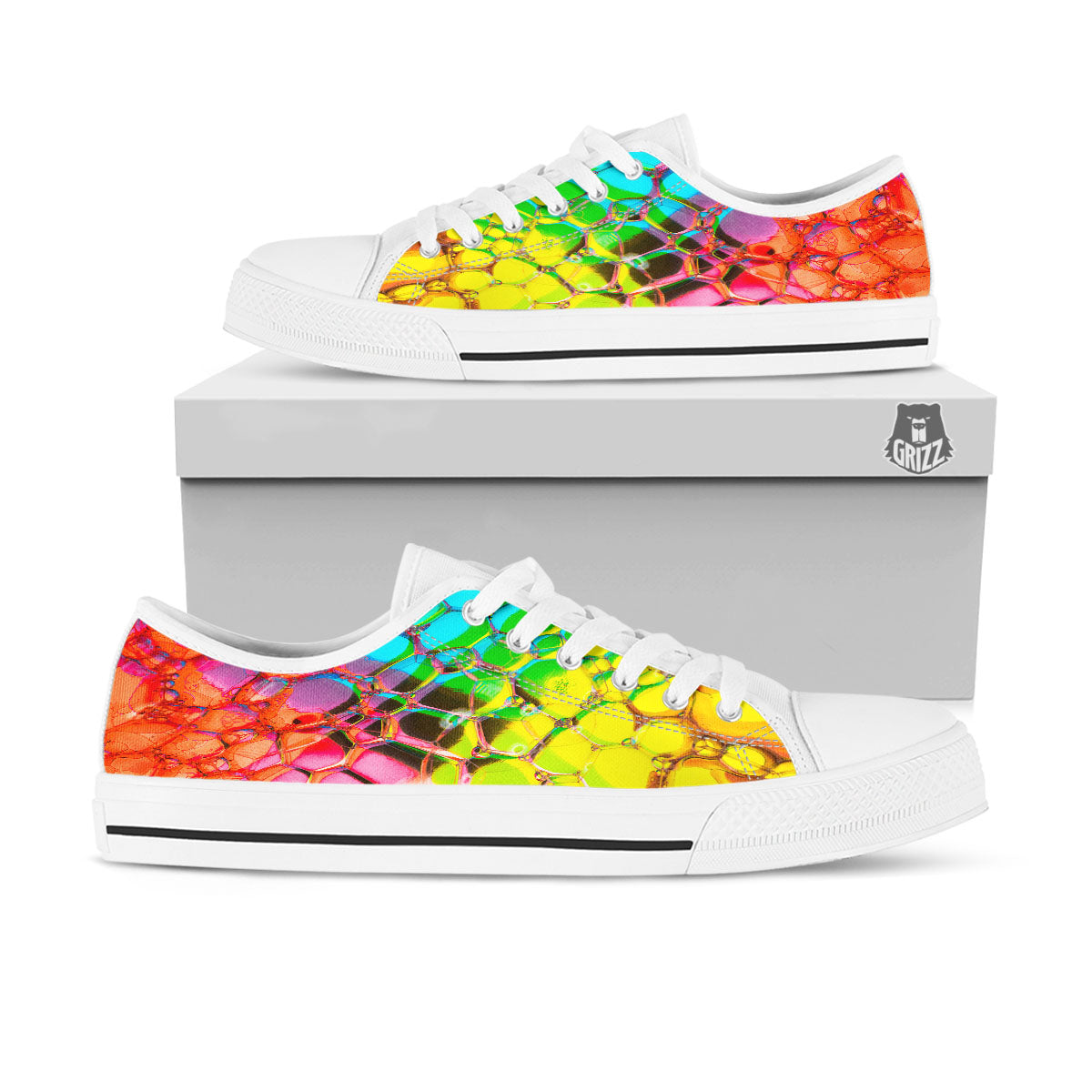 Bubble Soap Psychedelic Print White Low Top Shoes-grizzshop