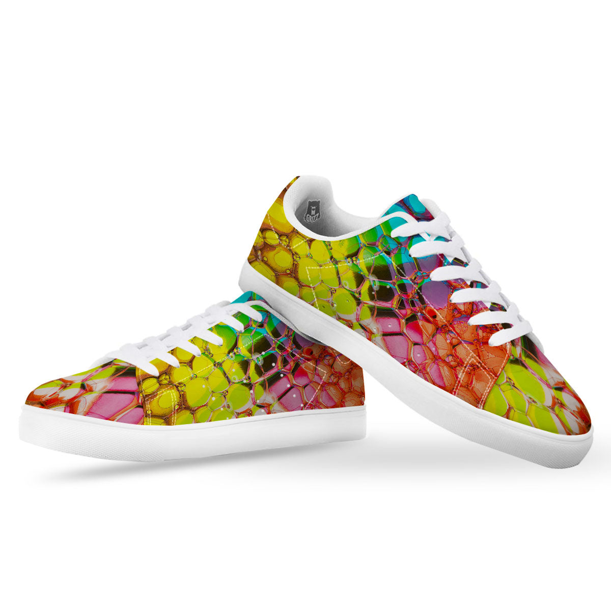 Bubble Soap Psychedelic Print White Low Top Sneakers-grizzshop