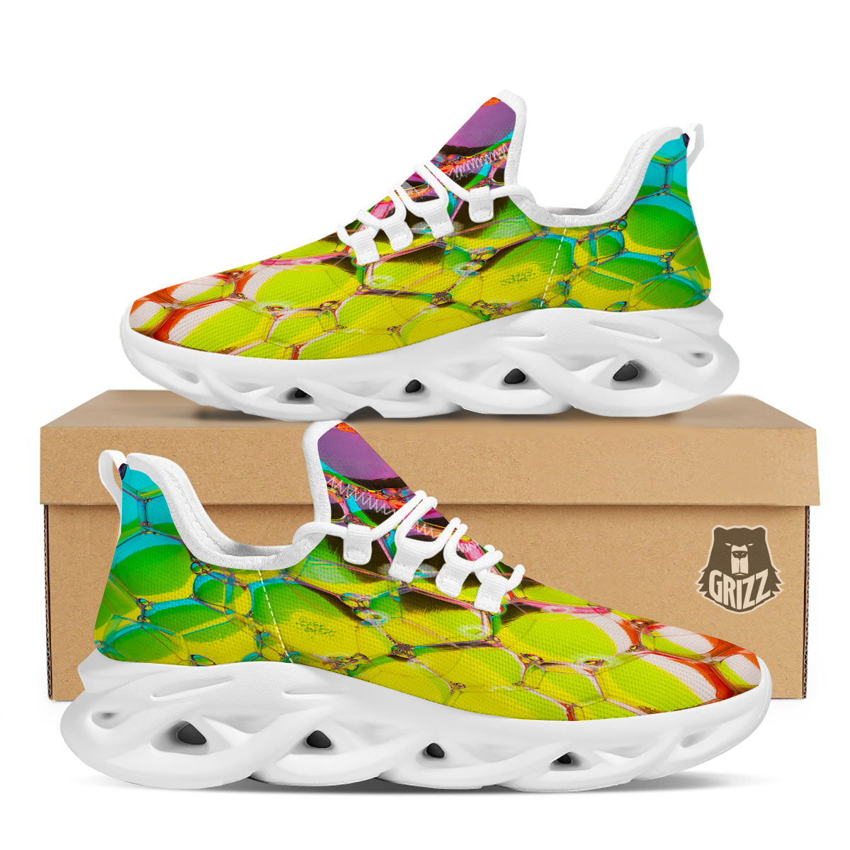 Bubble Soap Psychedelic Print White Running Shoes-grizzshop