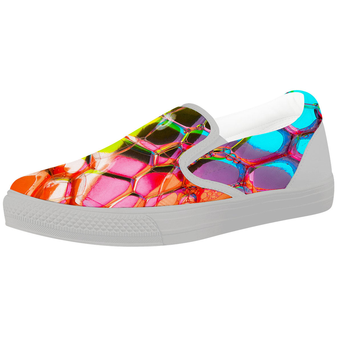 Bubble Soap Psychedelic Print White Slip On Shoes-grizzshop