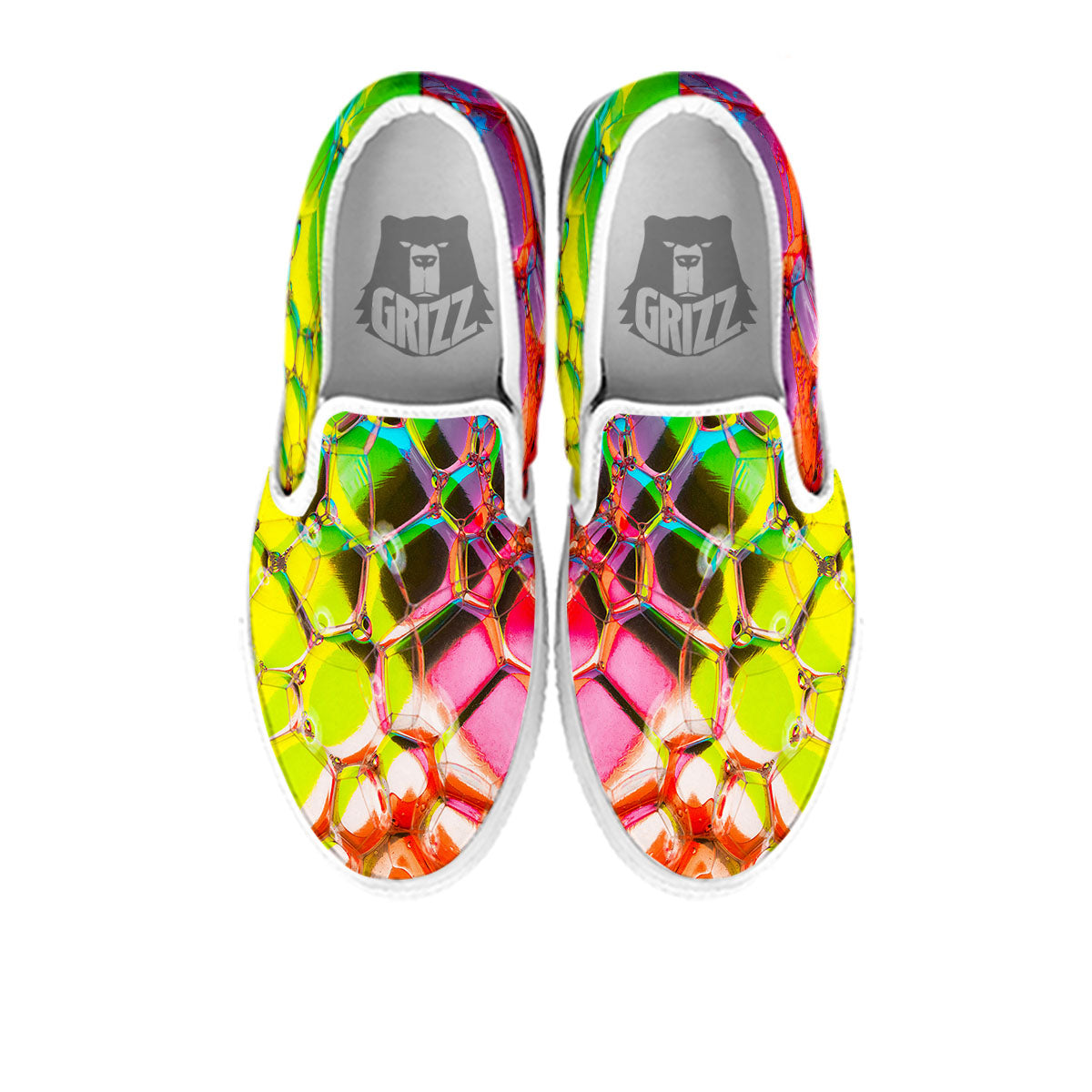 Bubble Soap Psychedelic Print White Slip On Shoes-grizzshop