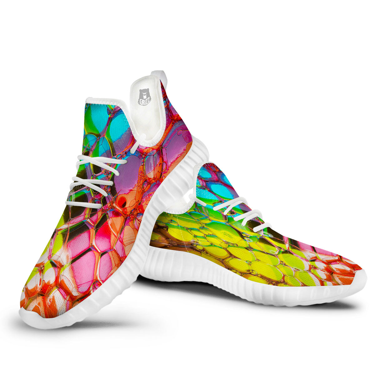 Bubble Soap Psychedelic Print White Walking Shoes-grizzshop
