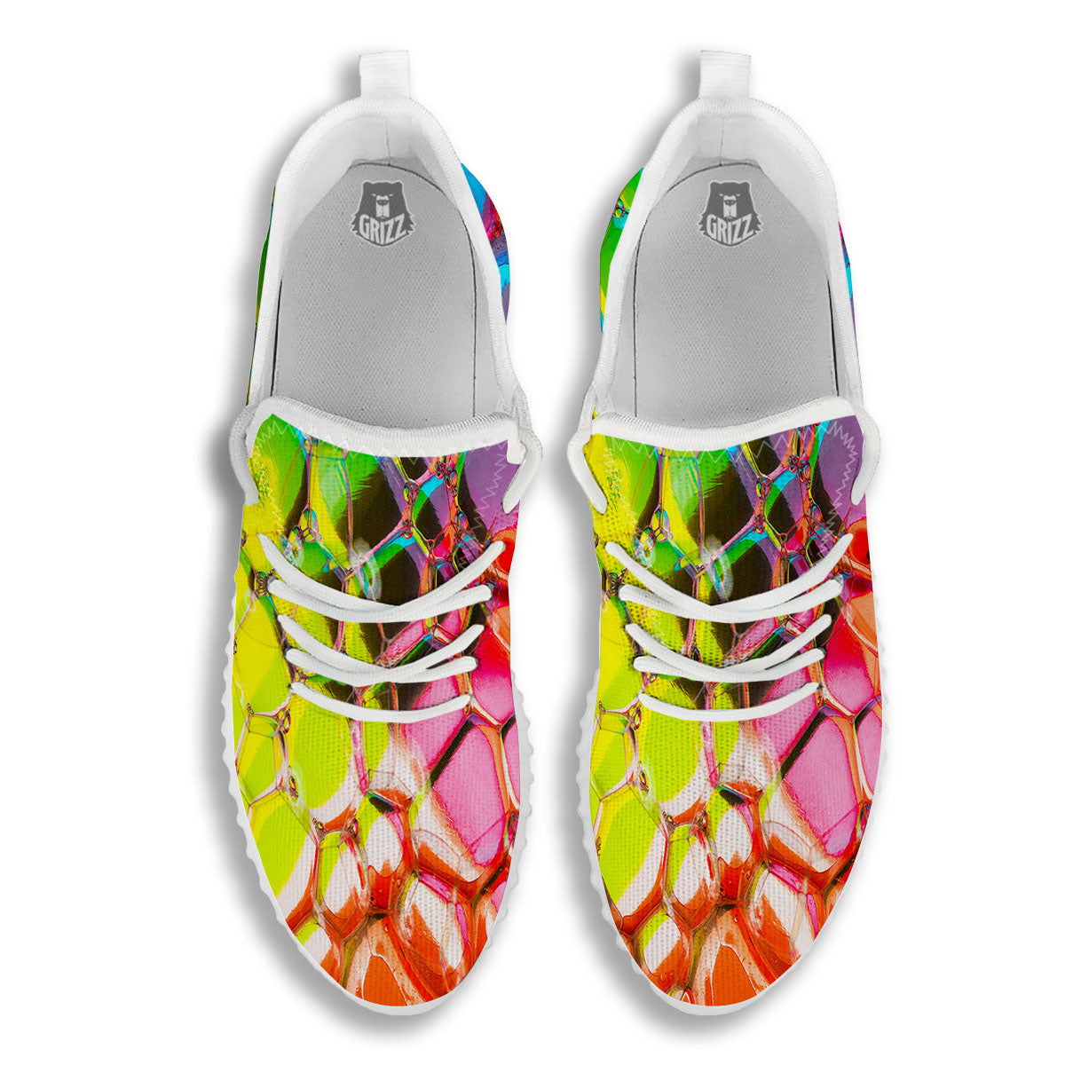 Bubble Soap Psychedelic Print White Walking Shoes-grizzshop