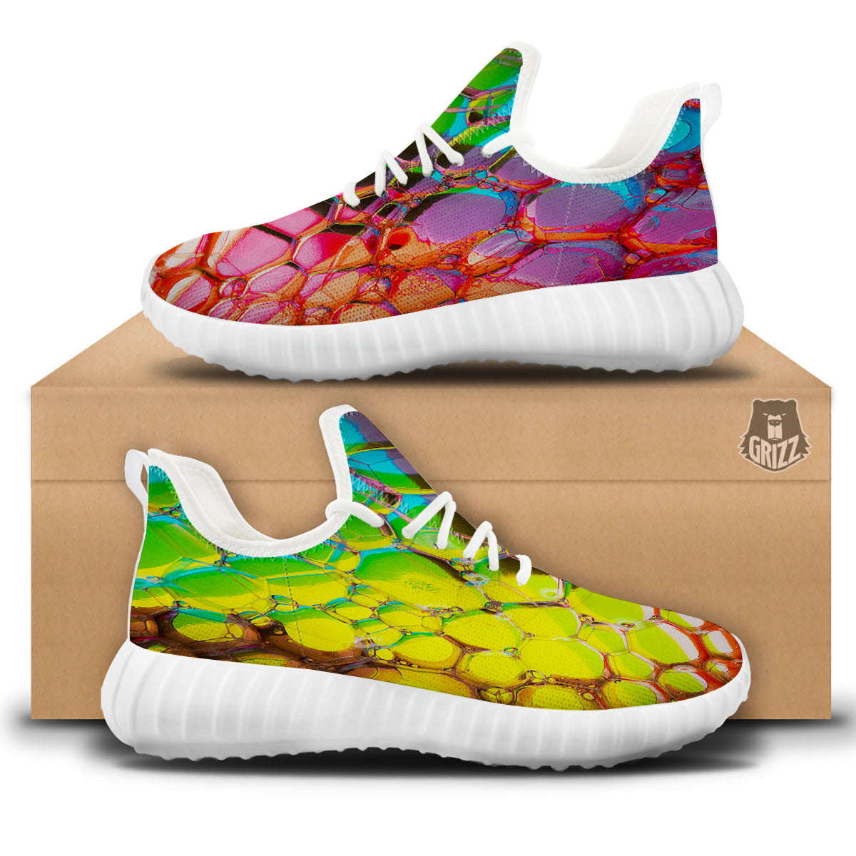 Bubble Soap Psychedelic Print White Walking Shoes-grizzshop