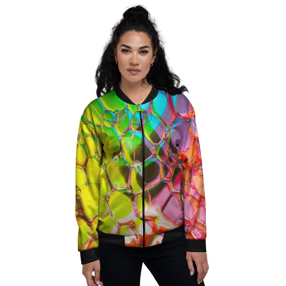 Bubble Soap Psychedelic Print Women's Bomber Jacket-grizzshop