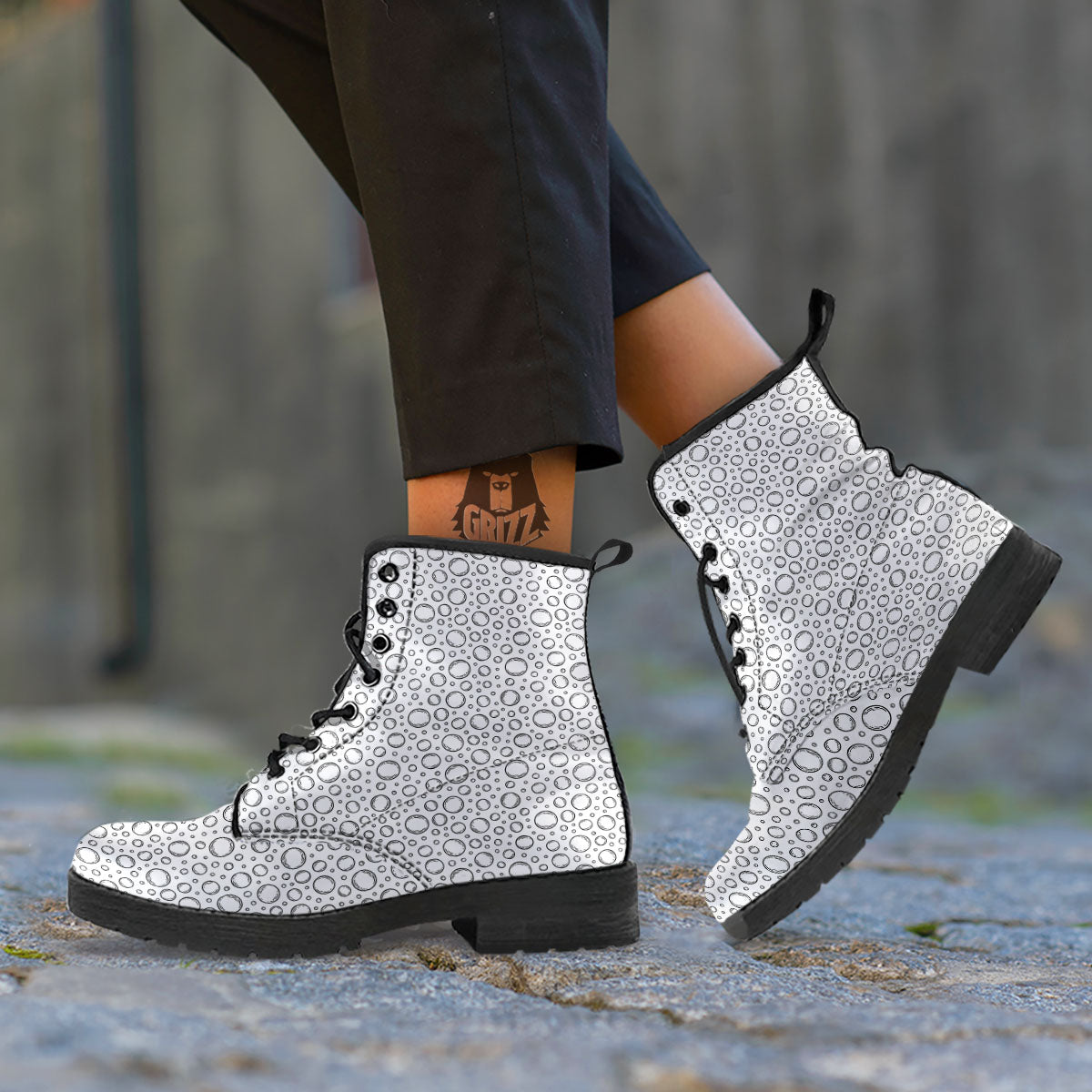 Bubble White And Black Print Pattern Leather Boots-grizzshop
