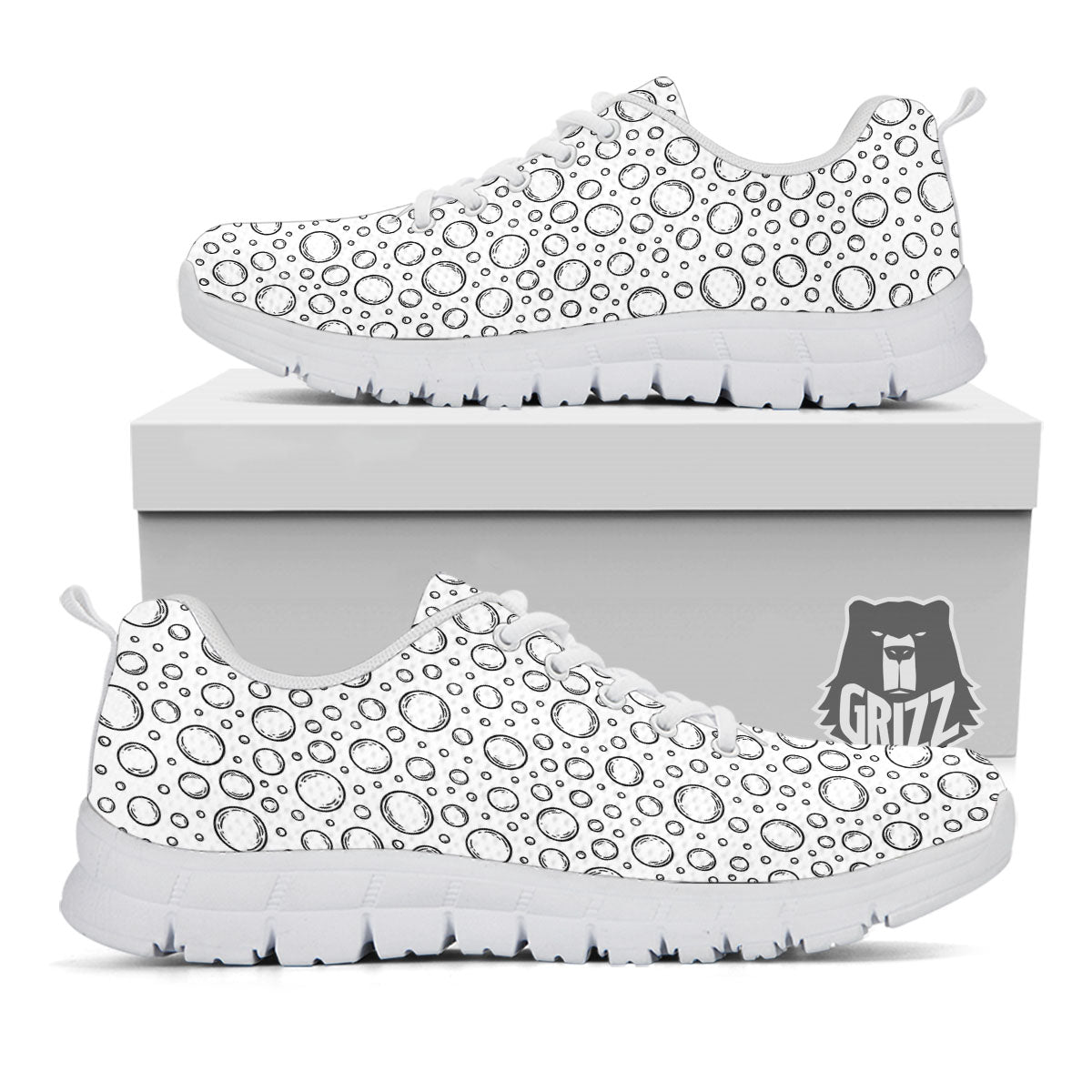 Bubble White And Black Print Pattern White Sneaker-grizzshop