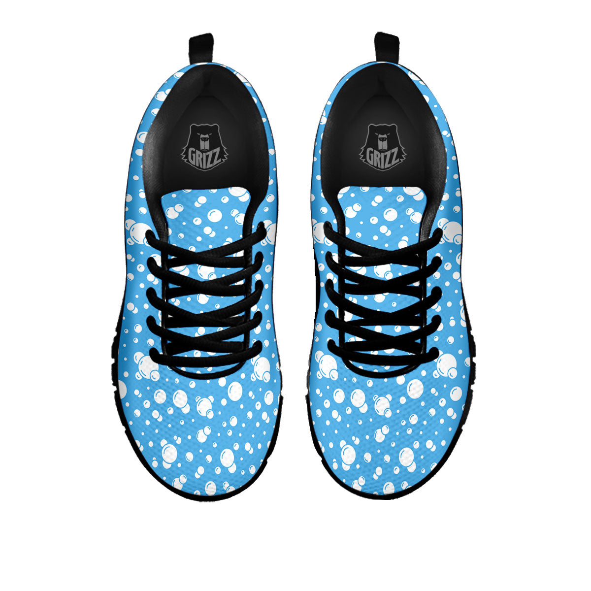 Bubble White And Blue Print Pattern Black Sneaker-grizzshop