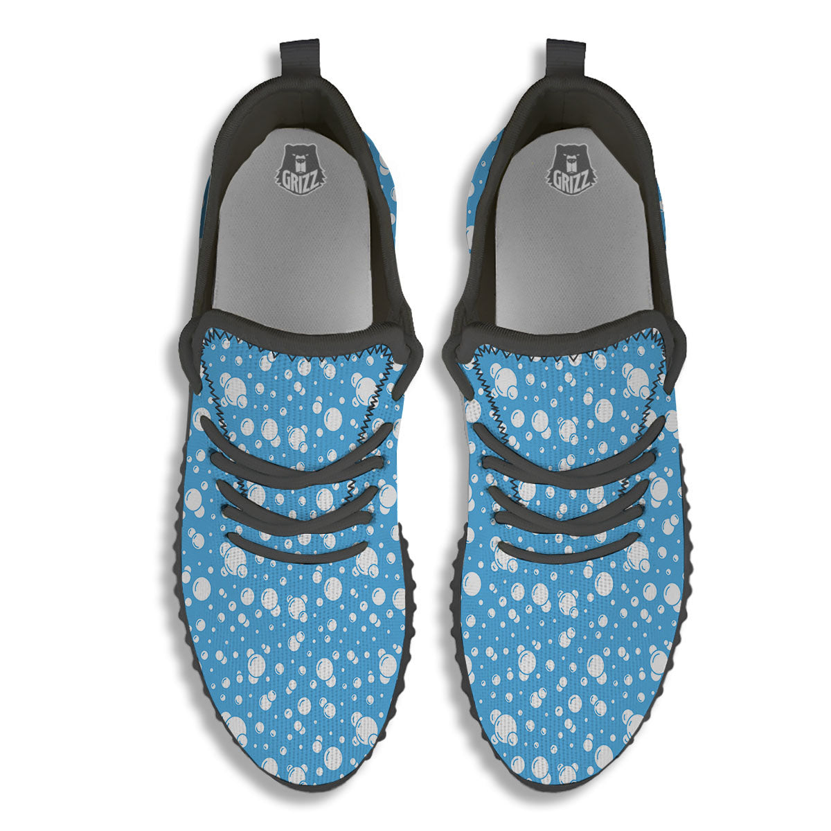 Bubble White And Blue Print Pattern Black Walking Shoes-grizzshop