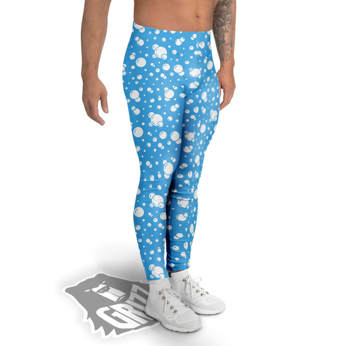 Bubble White And Blue Print Pattern Men's Leggings-grizzshop