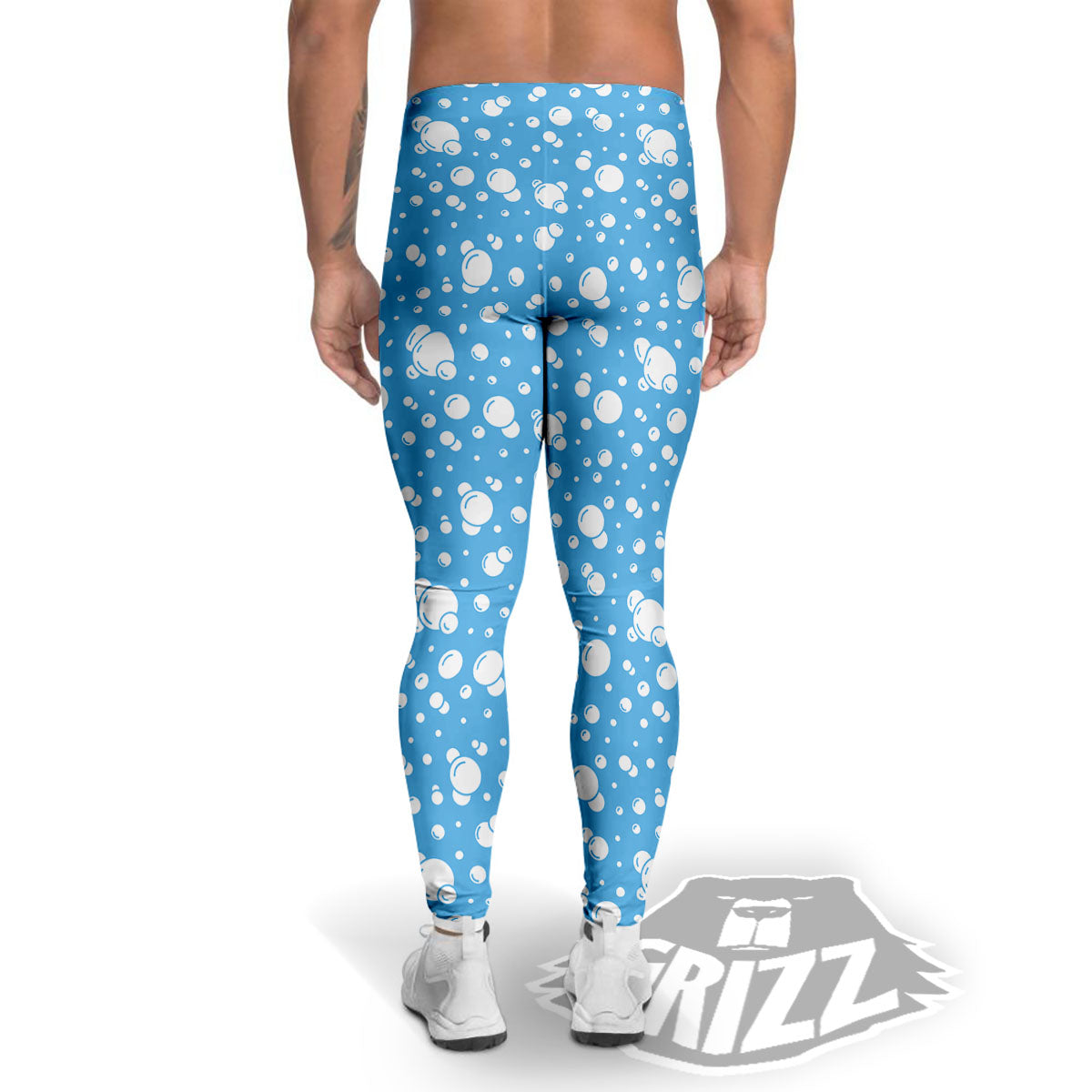 Bubble White And Blue Print Pattern Men's Leggings-grizzshop