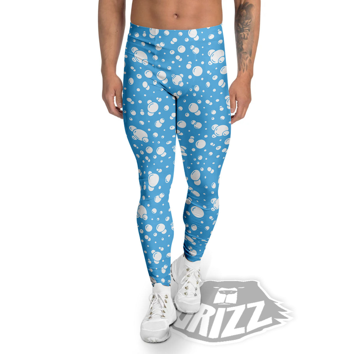 Bubble White And Blue Print Pattern Men's Leggings-grizzshop
