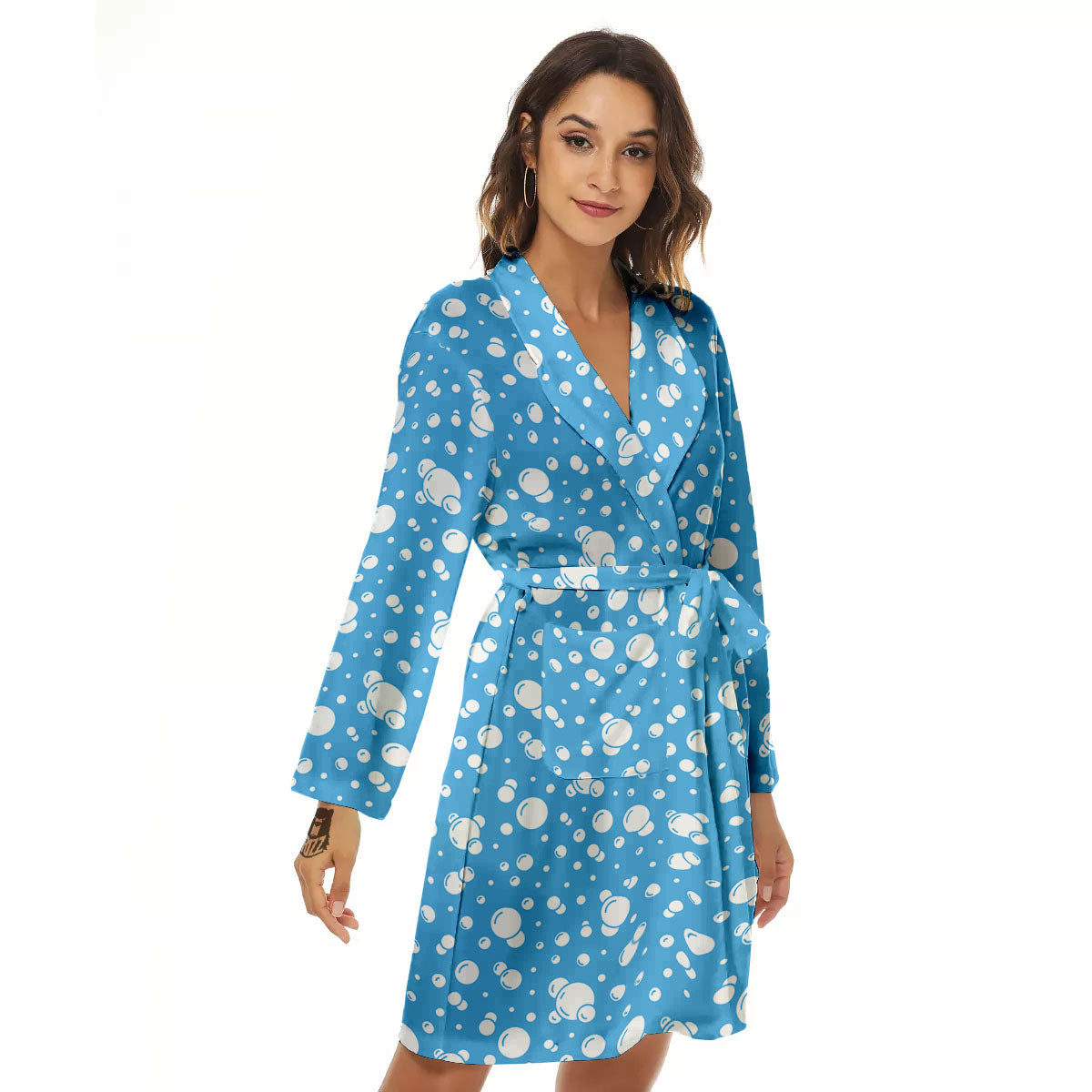 Bubble White And Blue Print Pattern Women's Robe-grizzshop